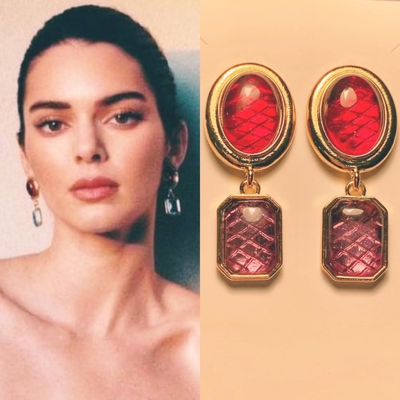 NEW Celeb Favorite Red/Purple Resin Python Gemstone Jelly Inspired Drop Earrings - Picture 1 of 16